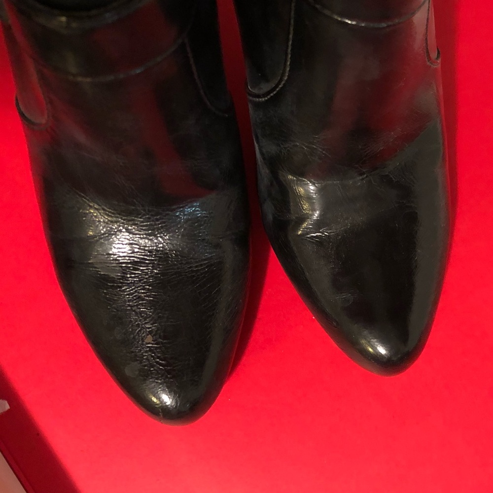 Black faux leather knee high heel boots - Picture 3 of 5